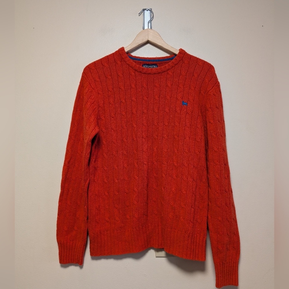Y2K Aeropostale Cable Knit Sweater Womens Medium Orange Preppy Crewneck